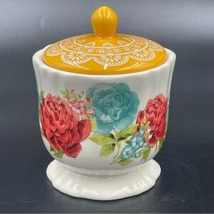 Pioneer Woman Spoonful of Sugar Stoneware Canister Floral Yellow Lid